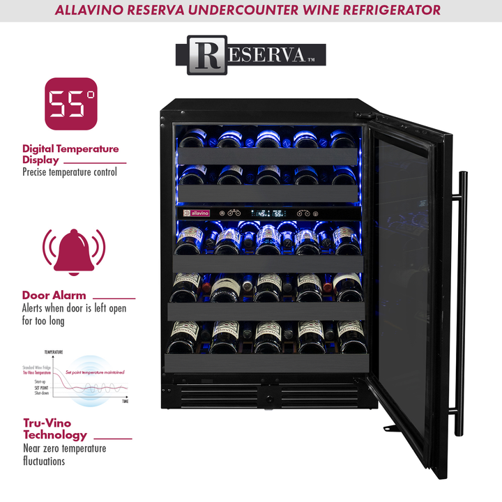 Allavino Reserva 2X-BDW5034D-2BS undercounter wine refrigerator features