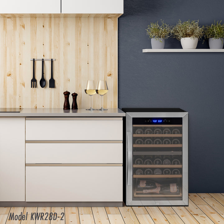 Cascina Series 28 Bottle Dual Zone Freestanding Wine Cooler Refrigerator with Stainless Steel Door