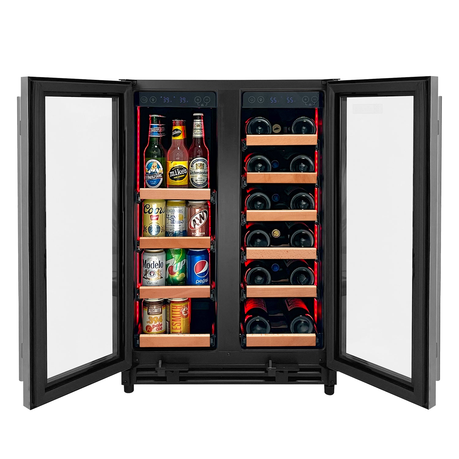 Beverage fridge with wood shelves sale