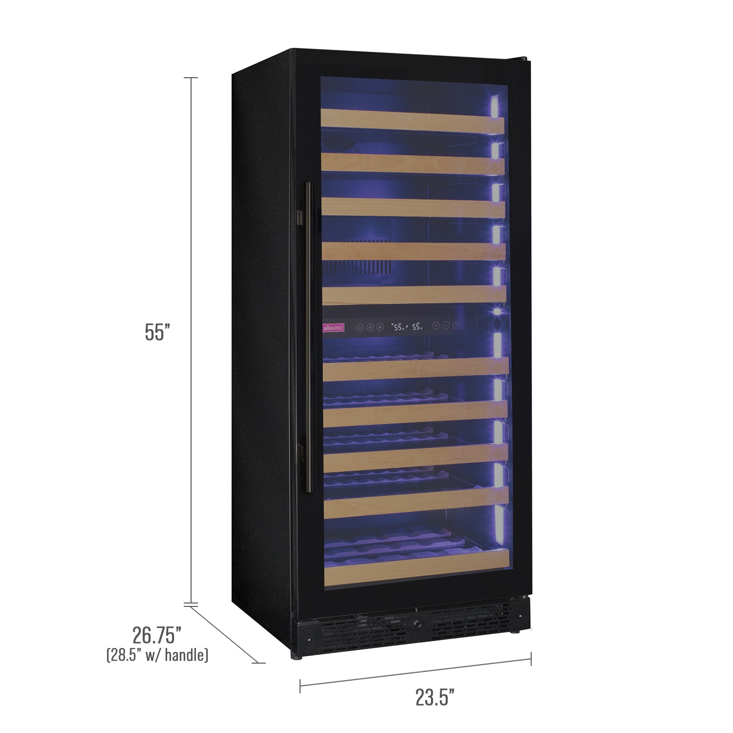 Allavino 119 Bottle Dual Zone Black Glass Wine Refrigerator 