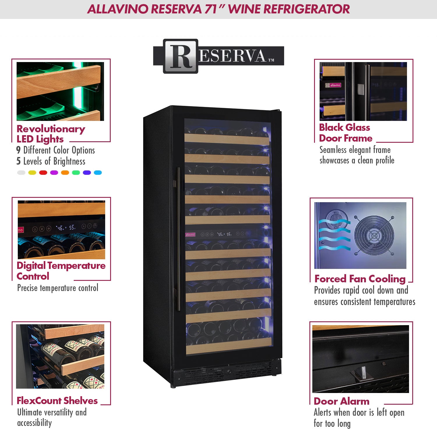 Allavino 119 Bottle Dual Zone Black Glass Wine Refrigerator 