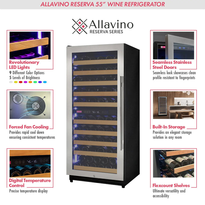 Allavino reserva VSW11955D-2SL stainless steel dual zone wine refrigerator