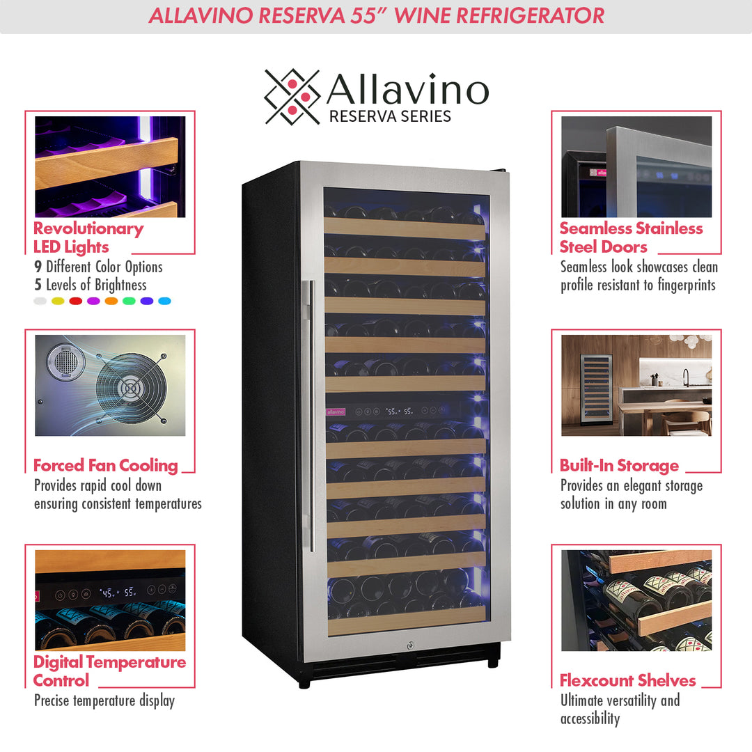 Allavino reserva VSW11955D-2SR stainless steel dual zone wine refrigerator