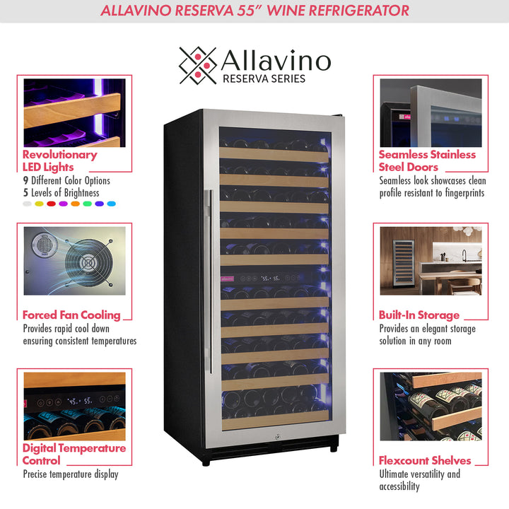 Allavino reserva VSW11955D-2SR stainless steel dual zone wine refrigerator