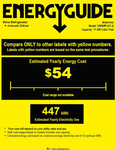 An energy guide with the estimated yearly cost of the VSWR121-2