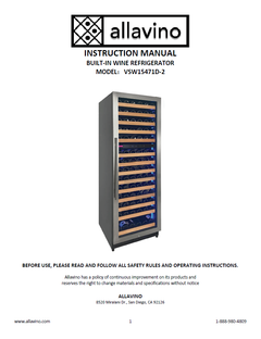 The product manual for the VSW15471D-2 wine refrigerator